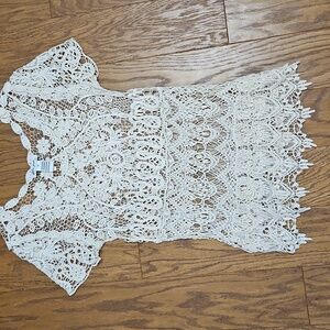 Ultra Pink Cream Crochet Knit Top Sz M Boho Grandma Cottage 70’s